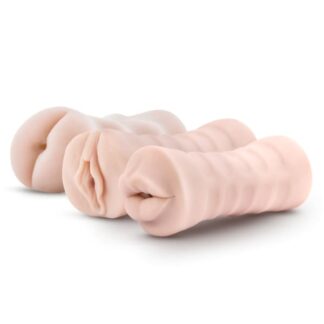 M for Men - 3-Pack Self-Lubricating Vibrating Stroker Sleeve Kit - Vanilla