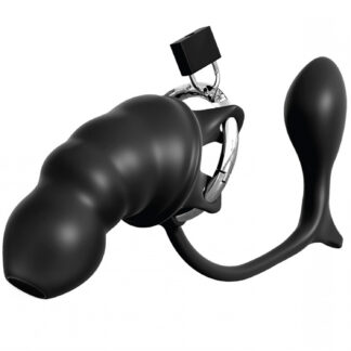 Anal Fantasy Collection Anal Fantasy Butt-Gasm Penis Cage with Butt Plug - Black