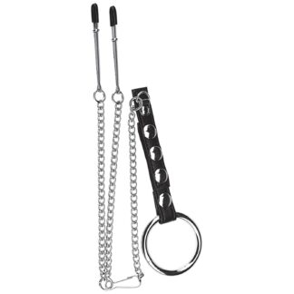 Blue Line C&B Gear Penis Ring with Nipple Tweezers - Silver