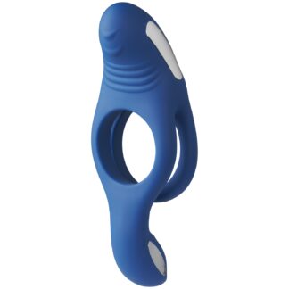 Sinful Legendary Couple's Duo Vibrating Double Penis Ring - Blue