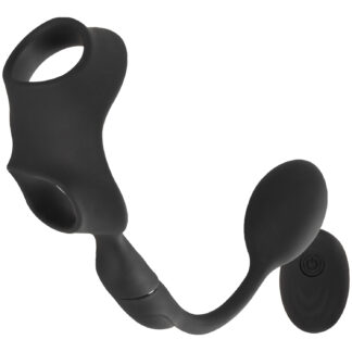 Rebel Cock Ring with Remote-Controlled Butt Plug - Black