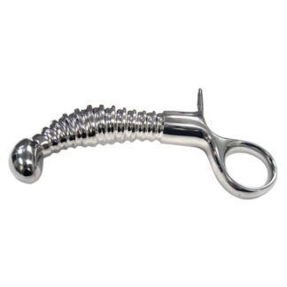 Rouge Ribbed Stainless Steel Anal Plug with Handle