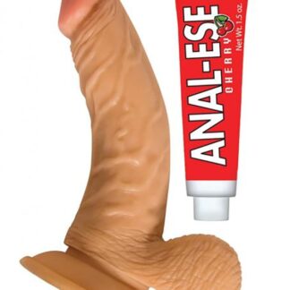 All American Whoppers 6.5" Curved Dong with Balls and Lube - Vanilla