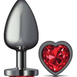 Deep Red Heart Gem Gunmetal Metal Plug - Large