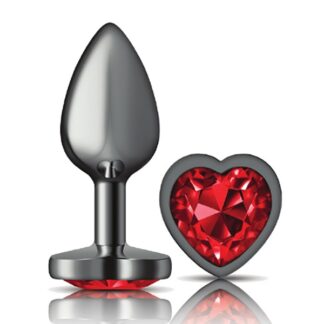 Deep Red Heart Gem Gunmetal Metal Plug - Small
