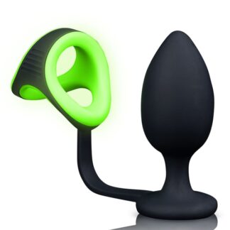 Ouch! Glow in the Dark Butt Plug with Cock Ring and Ball Strap